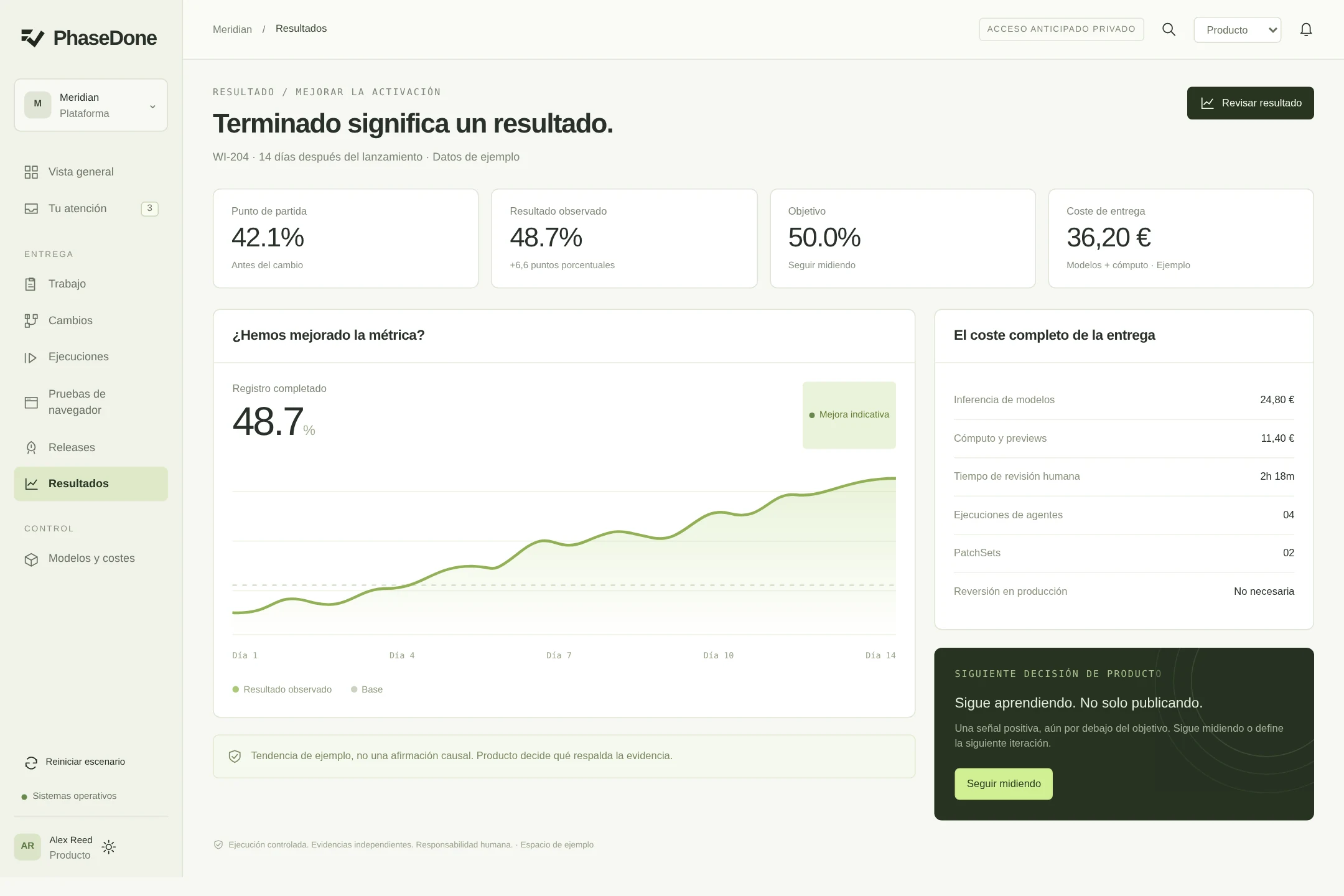 PhaseDone: resultados. Espacio de ejemplo.